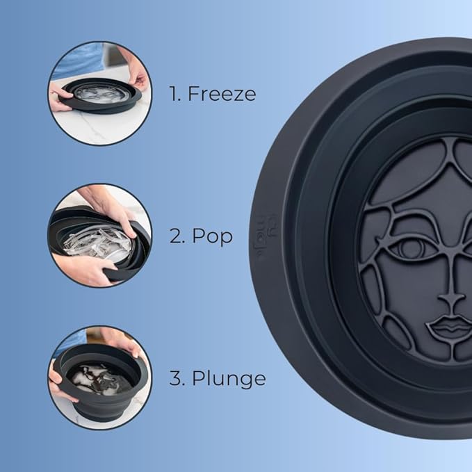 Facial Cold Plunge™ | Collapsible Silicone Ice Facial Bowl with Built-In Ice Tray | Portable Face Ice Bath for Skin Tightening, Puffiness, Acne Relief & Glow (Soft Pink) (Dark Blue)