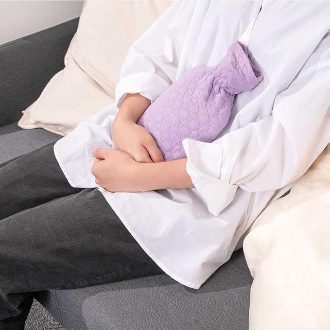 Fashy Hot Water Bottle with Quilted Cotton Purple Cover (2L, 67oz) – Made in Germany