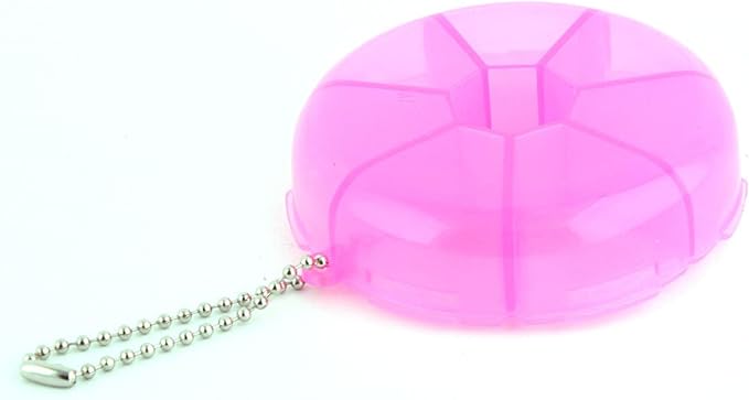 uxcell Round Shaped Medicine Pill 7 Slots Organizer Box Case Container Fuchsia