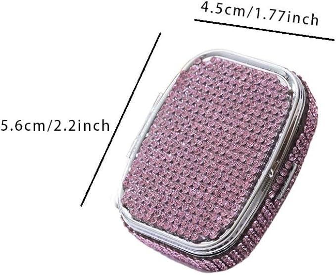 2PCS Pill Case Organizer,Rhinestone Pill Holder Portable Travel Pill Box,Pocket Pill Case Medicine Organizer,Small Pill Holder Case