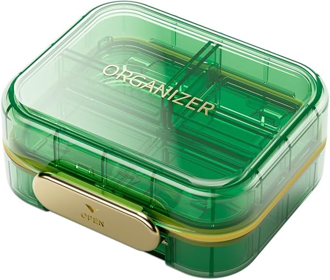 Small Travel Pill Organizer, 7 Compartments Pill Box, 2 Pack Daily Portable Pill Case to Hold Vitamins, Small Pill Container for Pocket Purse Medicine Organizer