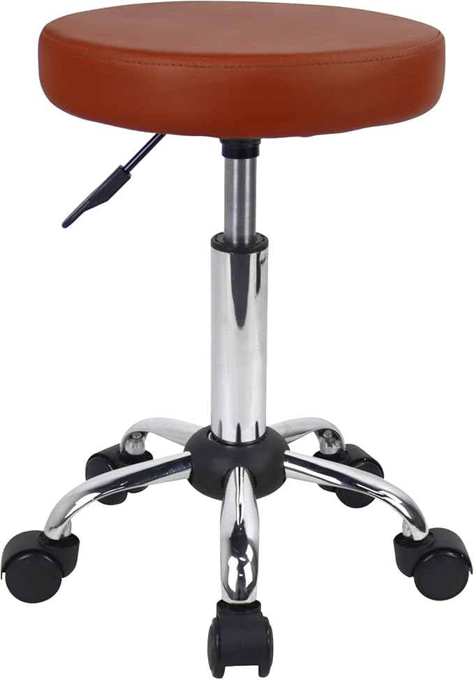 FURWOO Adjustable Salon Chair Small Rolling Stool with Wheels for Spa Salon Massage Home Office Brown