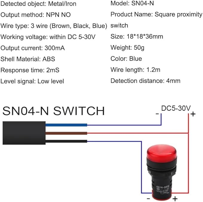Inductive Proximity Sensor SN04-N NPN NO Normally Open Detection Approach Switch with SN Bracket (Blue, 2 Pack)