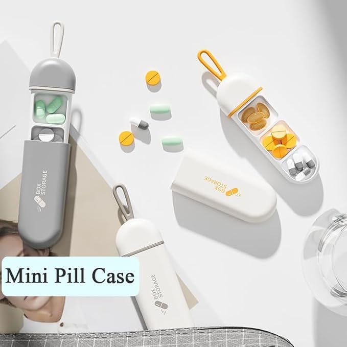 Daily Travel Pill Case, 3-Tray Medicine Planner, Vitamin Organizer Box with Holder, Small Cute Dispenser Tracker Container for Medication, Meds, Capsule, Fish Oil, Tablets, Antibiotics, Grey