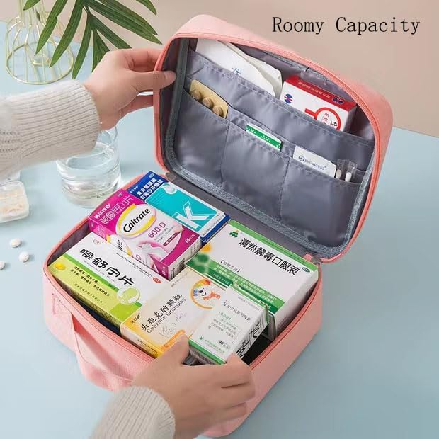 Travel Medicine Bag Pill Bottle Organizer Storage Pouch Medication Carrying Case Carrier for Traveling Medical Supplies, Medications, Pills, Bottles, Vitamins, Supplements (Pink)