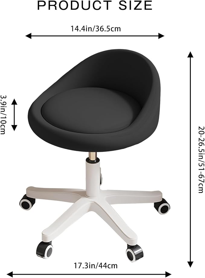 Rolling Stool Chair with Backrest, Round PU Leather Adjustable Height Hydraulic Swivel Rolling Stool for Spa Salon Tattoo Massage Doctor Dental Medical Office Black