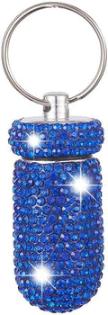 XhuangTech Waterproof Keychain Pill Box Bling Round Medicine Organizer Holder Container Aluminum Portable Mini Bottle Storage Case for Outdoor Travel Camping Purse Pocket (Deep Blue)