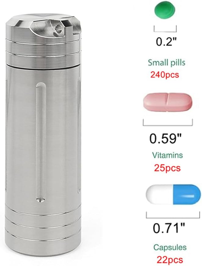 Large Size High Capacity Stainless Steel Keychain Pill Holder – Pill Container Portable Pill Case for Backpack, Keyring Watertight Travel Pill Container for Medicine (Large)