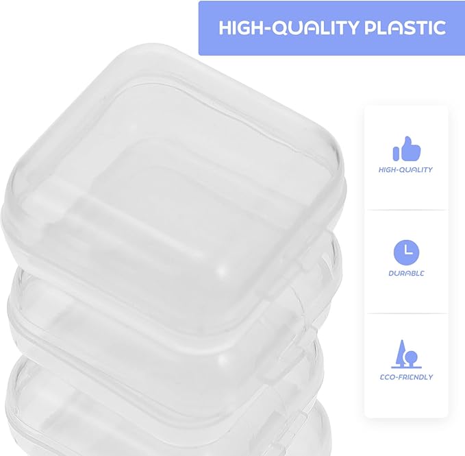 Hemoton 100pcs Clear Storage Boxes Empty Storage Holder Square Mini Clear Box Plastic Small Box Pill Case Medicine Contains for Jewelry Earplugs Bead Storage Organizer Clear