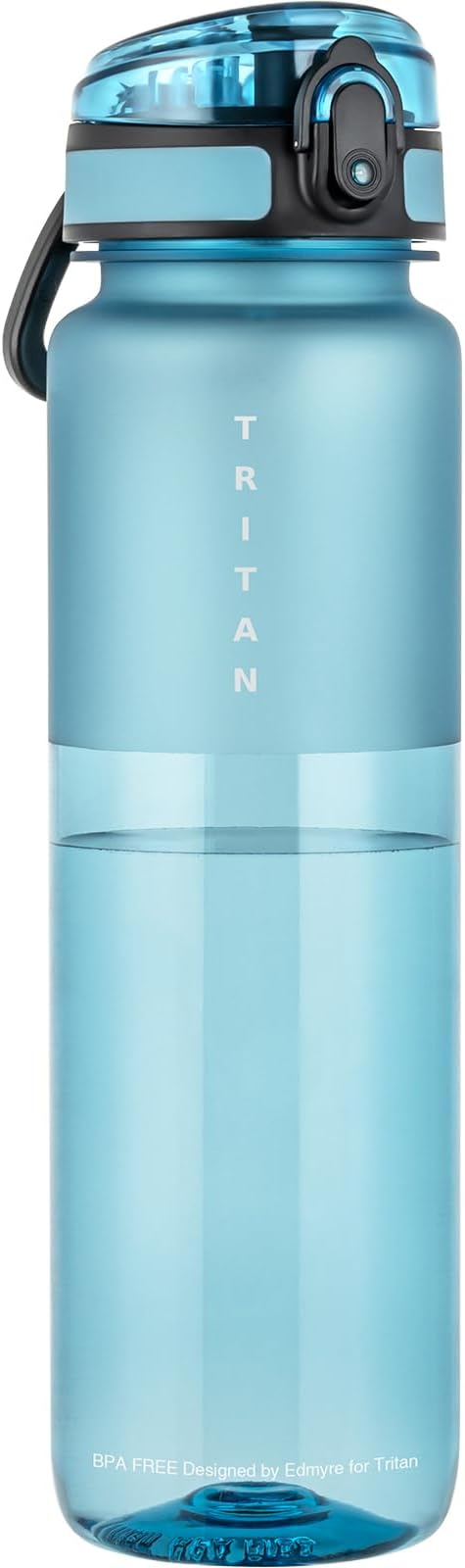 32oz Water Bottle with Chug Lid, Frosted & Clear Tritan BPA-Free, Leakproof, Wide Mouth, Portable Sports Water Bottle for Gym, Office, Travel, Outdoor (Dark Teal)