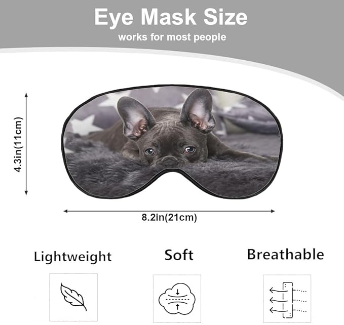 French Bulldog Silk Eye Mask Sleep Mask Puppy Grey Cute Dog Animal Eye Mask with Adjustable Strap Lightweight for Women Work Travel Night Sleep