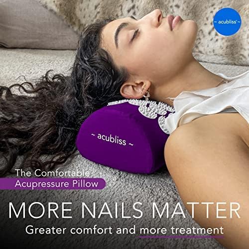Premium Portable + Comfortable Acupressure Lumbar Cushion Pillow, 2,142 Acupuncture Pressure Points, Neck Pain Relief, Increased Energy, Relaxation, Drawstring Bag, 15x6x4", Purple
