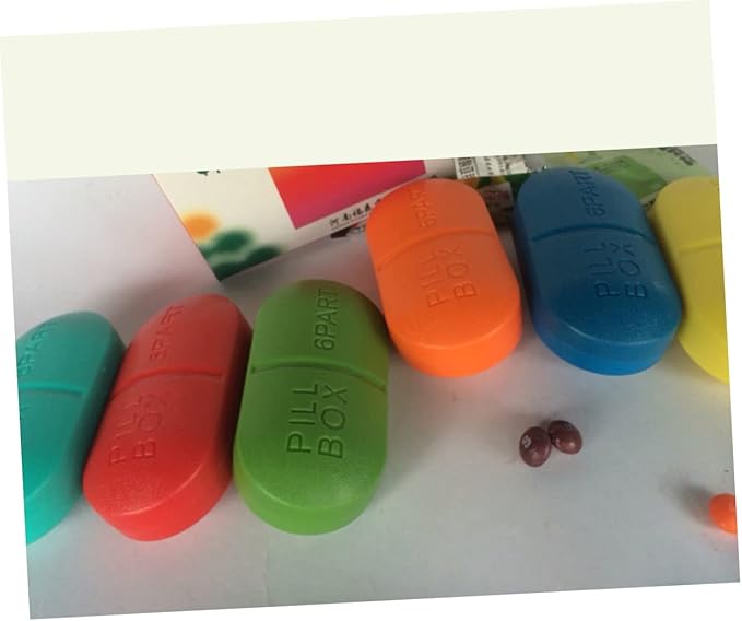 Healifty 6-Compartment Medicine Organizer Red Pp Abs Child-Friendly Portable Daily Pill Box for Travel Home