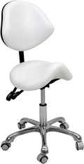 Saddle Stool Rolling Chair for Medical Massage Salon Kitchen Spa Drafting,Adjustable Hydraulic Stool with Wheels (White, with Backrest)