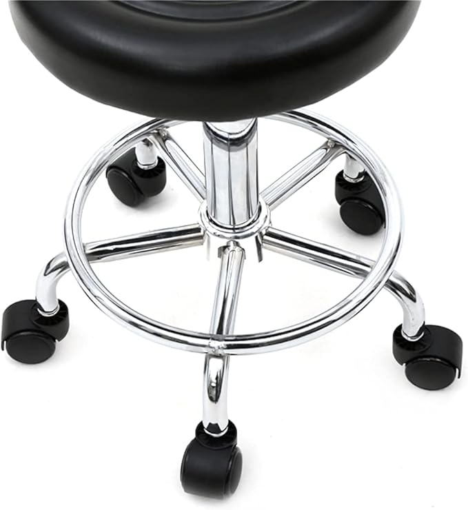 Modern Rolling Round Stool Chair,PU Leather Swivel Adjustable Rolling Stools,Ergonomic Swivel Salon Spa Barstools,Office Drafting Chairs,with Wheels,for Home, Kitchen, Medical, Lab (Black)