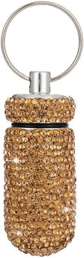 1PCS Bling Crystal Rhinestone Portable Pill Case Pill Container Waterproof Pill Holder with Keychain Glitter Travel Pill Box Small Medicine Dispenser Bottle Storage for Outdoor Camping Travel,O