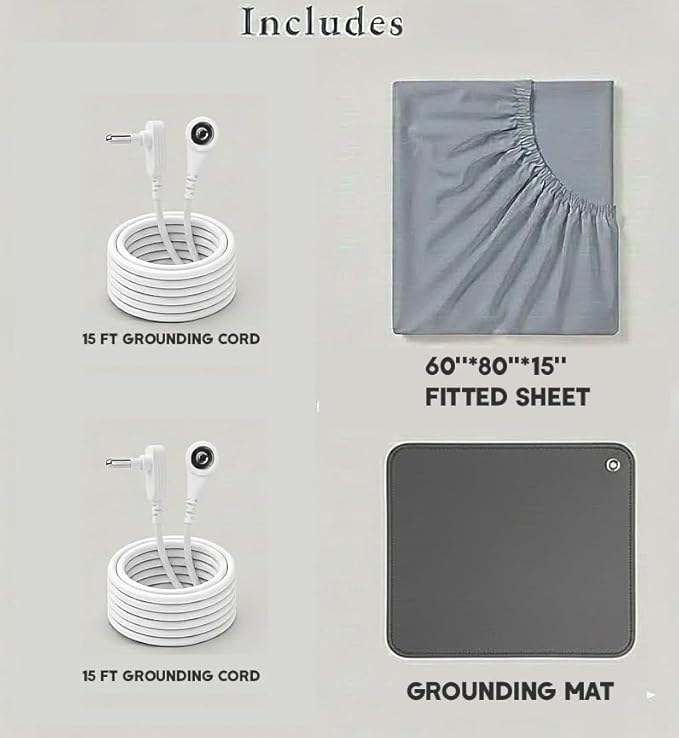 Grounding Sheets with Grounding Mat,10% Pure Silver Fiber+90% Organic Cotton,Deep Pocket Grounding Bed Sheets.Grounded Fitted Sheets Set.