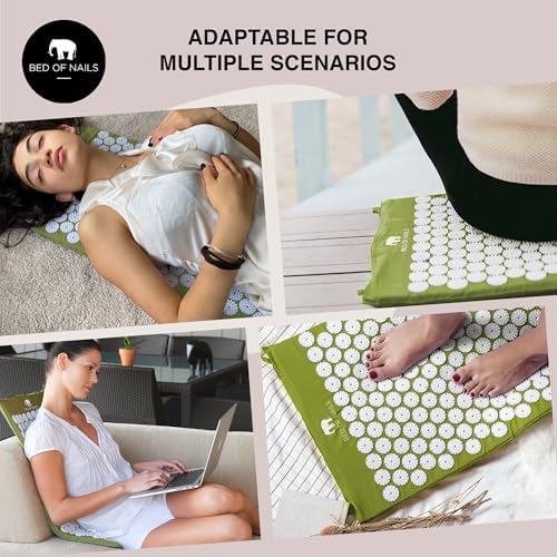 Bed of Nails The Original Premium Acupressure Mat, 8,820 Acupuncture Pressure Points for Back Pain Relief, Increased Energy, Relaxation, FSA/HSA Eligible, with Drawstring Bag, 29 x 16 x 1, Green