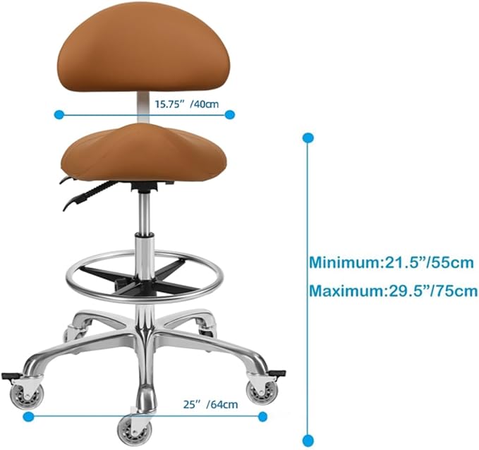 Saddle Stool Chair with Backrest and Footrest- Ergonomic Rolling Saddle Stools Hydraulic Swivel Adjustable Stool Esthetician Chair for Massage Beauty Salon Tattoo Dentist Clinic Home Office (Camel)