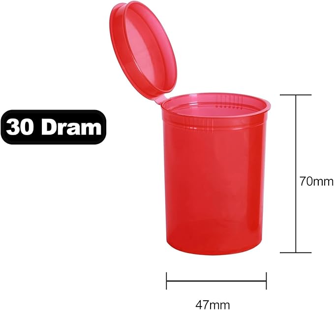 Multi-Use Airtight Empty Pill Bottles with Hinged Lids, 30 Dram Plastic Bottle Organizer for Supplements, Vitamins & Medicines, 12 Pack (Red Translucent)