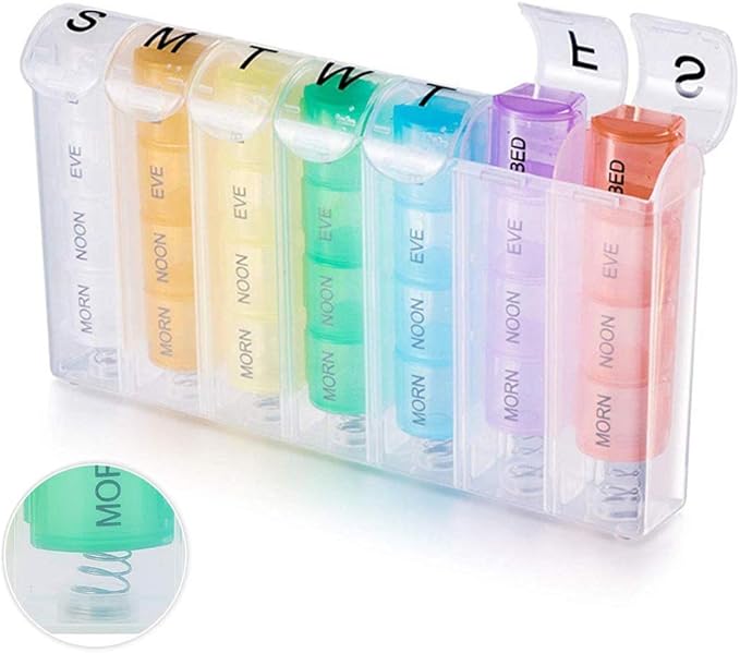 Travel Pill Organizer Weekly Pill Planner for Pill and Vitamin Each Week, 4 Times a Day Medication Reminder, Easy to Read Monday to Sunday, AM PM Small Compartment for Purse