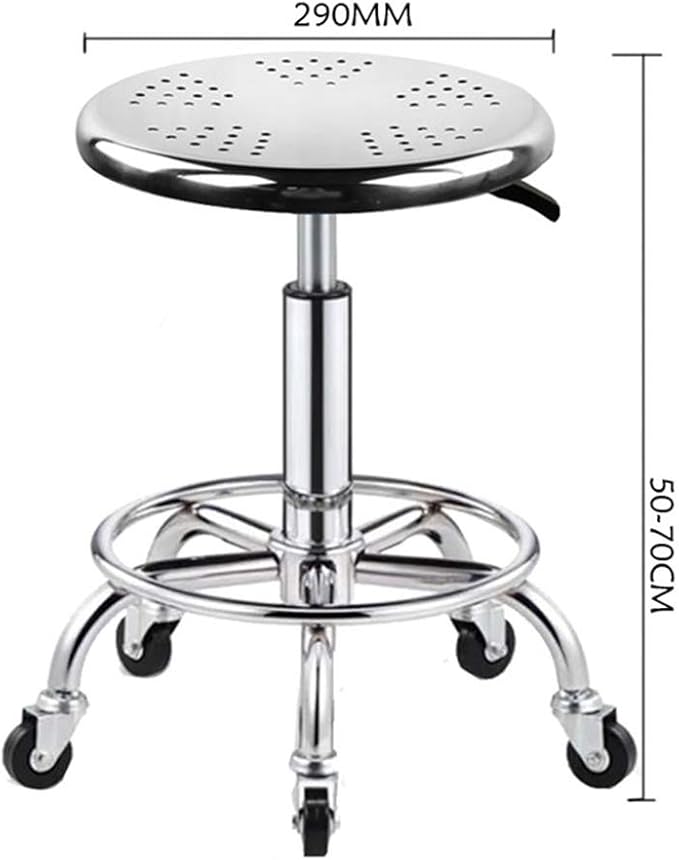 Heavy Duty Stainless Steel Stool for Work Bench, Adjustable Swivel Stool with 5 Wheels, 304 Stainless Steel Structure, Round Cushion, Load-Bearing 440 Ib