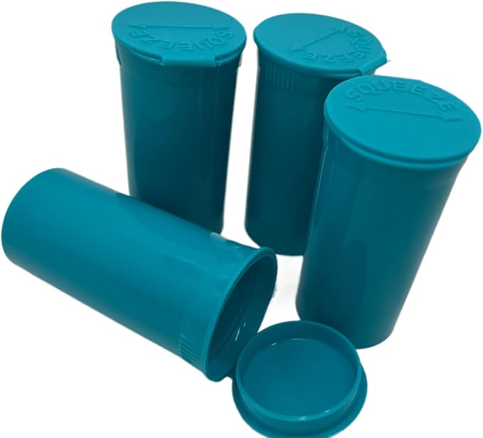 Multi-Use Airtight Empty Pill Bottles with Hinged Lids, 13 Dram Plastic Bottle Organizer for Supplements, Vitamins & Medicines, 12 Pack (Aqua Opaque)