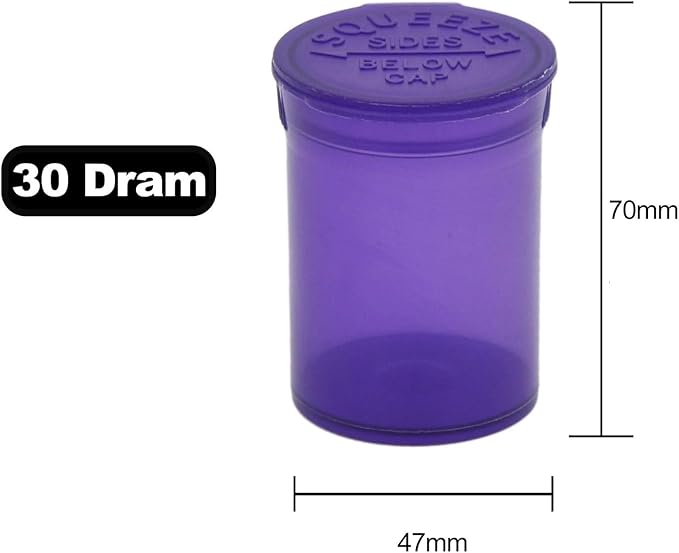 Multi-Use Airtight Empty Pill Bottles with Hinged Lids, 30 Dram Plastic Bottle Organizer for Supplements, Vitamins & Medicines, 12 Pack (Violet Translucent)