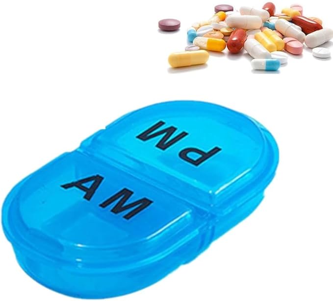 Blue Daily Pill Box AM/PM Pill Organizer,Portable Travel Pill Case,Vitamin Case, Medicine Container,Pocket Size Small Case Holder for Vitamin Supplement,Jewelry Storage Medication Aids