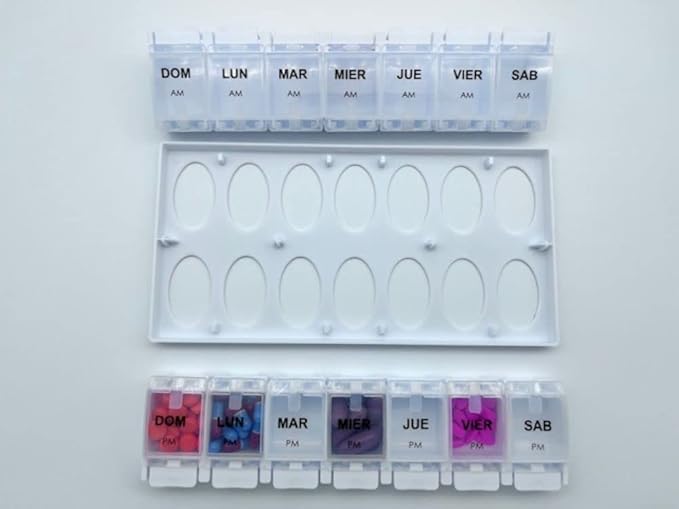 Healthaccessories Spanish Pill Box 7 Day Twice-a Day AM PM Weekly Pill Planner Organizer - Large Compartment Pill Boxes Store medications for Entire Week (Clear). Easy See Through. para un semana.