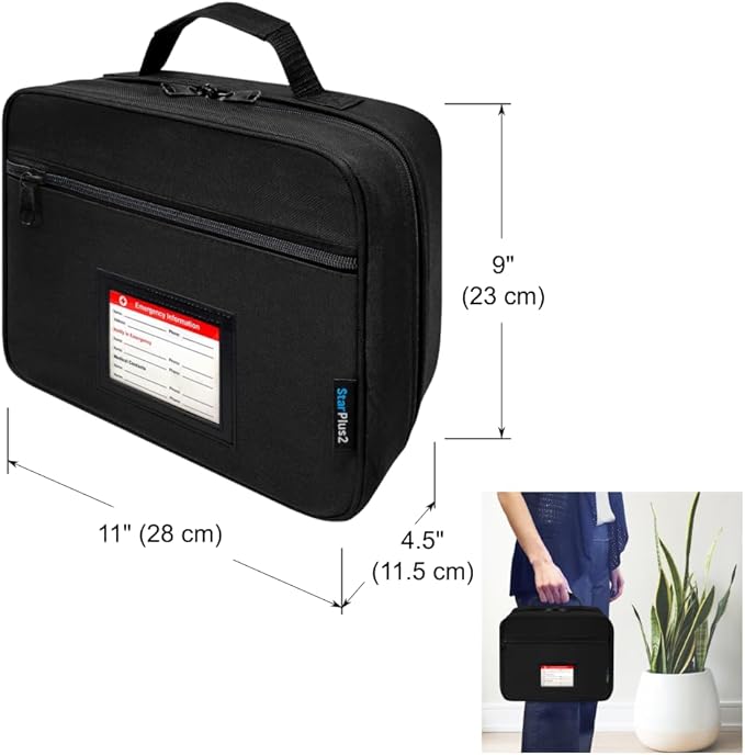 Large Pill Bottle Organizer With Emergency Card - 10 Pockets Medicine Bag for Travel & Home Storage - Black