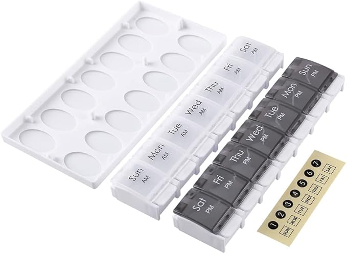 7 Day Pill Organizer 2 Times a Day - Weekly Medicine Dose Organizer Box, Vitamin Holder Case, Big Pill Container Box, 7 Day AM PM