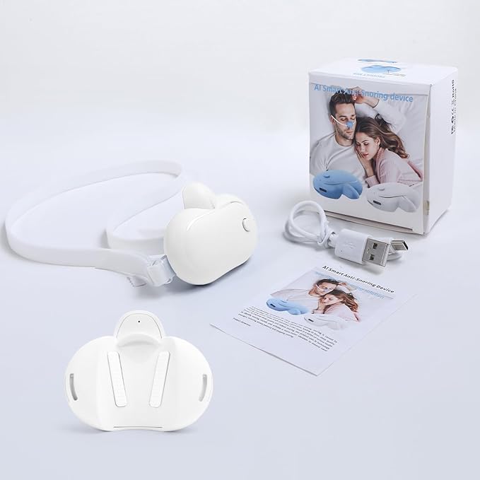 Smart Anti-Snoring Device,Smart Snore Stopper with Strong and Weak Modes for Snoring Reminder,Relief.Easy Use,AI Automatic Monitoring Portable Snore Solution for Home Office Travel (White)