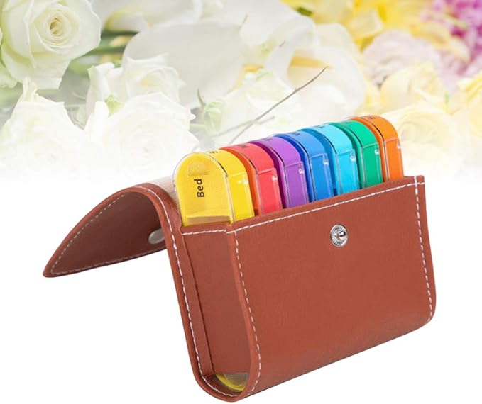 Portable Medicine Box Weekly Pill Organizer 7 Day 4 Times a Day Compact Pill Case with Leather Storage Bag for Travel and Home Health Care