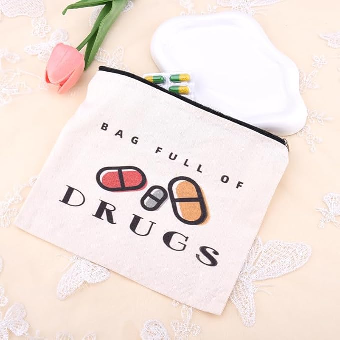 Funny Medicine Travel Bag Pill Pouches for Women Patients Medication Organizer Storage Bag Pharmacist Nurse Doctor Med Pouch Practitioner Dental Assistant Gifts Makeup Cosmetic Bags Med Toiletry Pouch