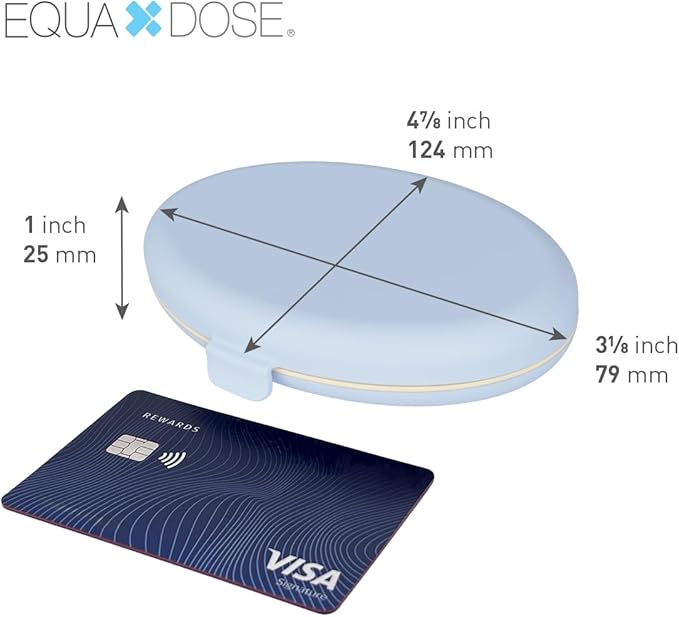 EQUADOSE Oval Compact Pill Case, Portable Organizer with Mirror, Travel Medication Holder with Removable Divider, Small Storage Case for Pills, Vitamins, Earbuds, Jewelry & Daily Essentials, Blue