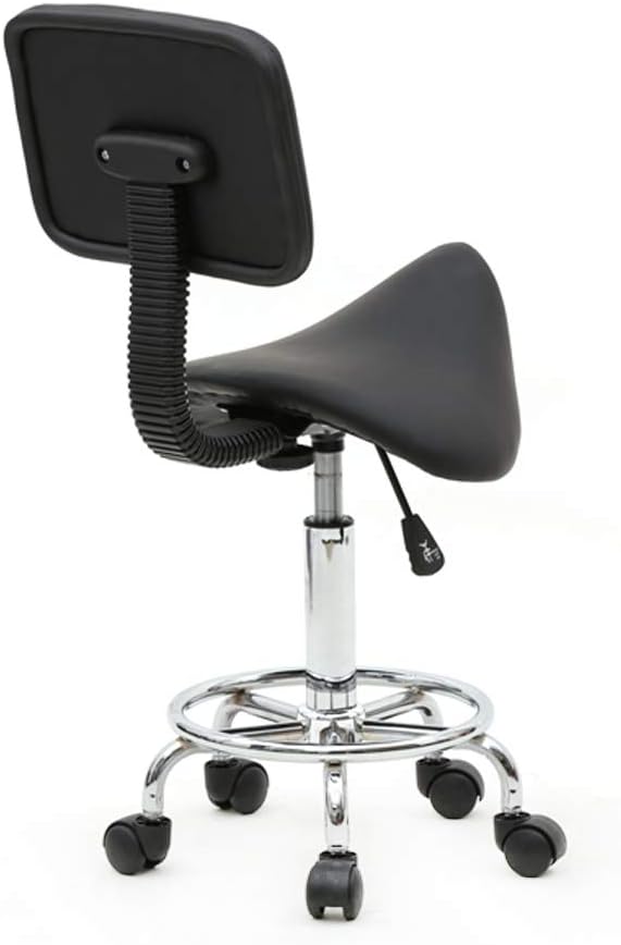 Modern Rolling Saddle Seat Stool Chair,PU Leather Swivel Adjustable Rolling Stools,Ergonomic Swivel Salon Spa Barstools,Office Drafting Chairs,with Wheels,for Home, Kitchen, Medical, Lab (Black)
