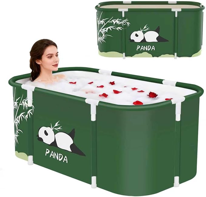 Portable Foldable Bathtub,Foldable Soaking Bathtub for Adults, Freestanding Bathtubs, Hot Bath Tub, Ice Bath, Family Bathroom SPA Tub 47.2x19.7x21.7inch (Panda)