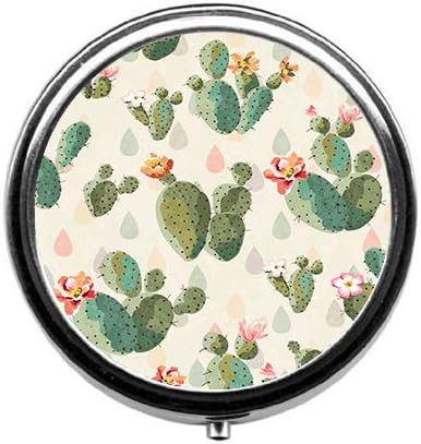 Watercolor Succulent Cactus Cute Pill Box/Pill case-Round Pill Box/case- Three-Compartment Pill Box/Pill case …