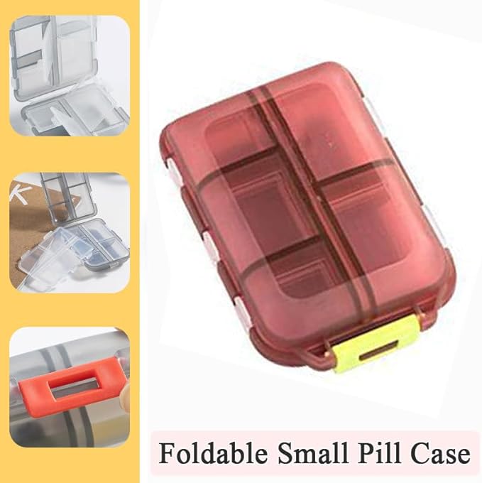 10 Compartment Pill Organizer Case, Travel Daily Medicine Pill Box Reminder, Small Size Weekly Viatamin Dispenser Container for Medication, Supplement, Cod Liver Oil, Capsules, Calcium Tablet