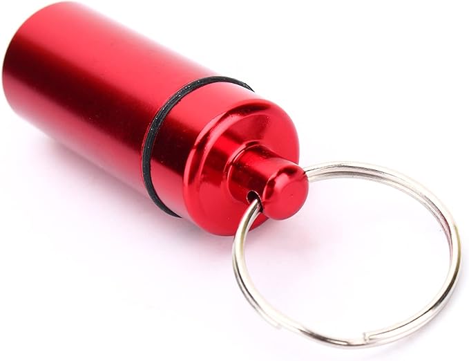 Small Portable Box Keychain, Aluminium Alloy Mini Organizer Case Container for Purse,Waterproof Metal Holder Bottle for Outdoor Camping Travel(Red)