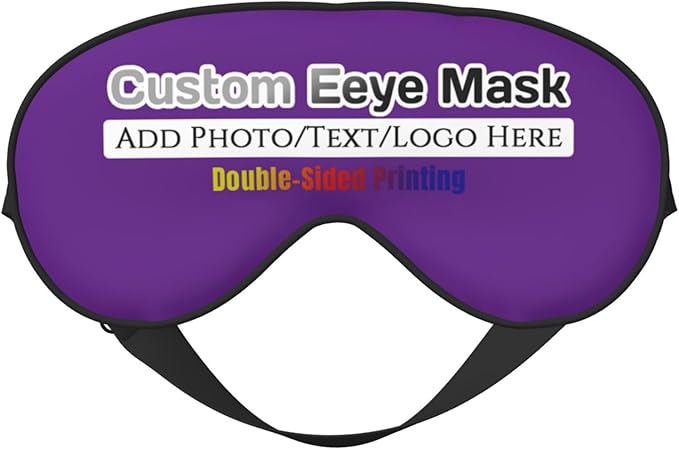 Custom Eye Mask for Sleeping Personalized Your Photo Text Logo Adjustable Strap Sleep Mask Customized Soft Blindfold Eyemask Blackout Eye Cover for Men Women Home Travel Offices Purple