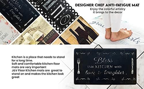 J&V TEXTILES Anti Fatigue Kitchen Mat - Kitchen Mat Cushioned Anti Fatigue, Kitchen Floor Mats Cushioned, Non Slip Waterproof Mat Standing Desk, 20x36x1/2 inches (Bless This Kitchen)