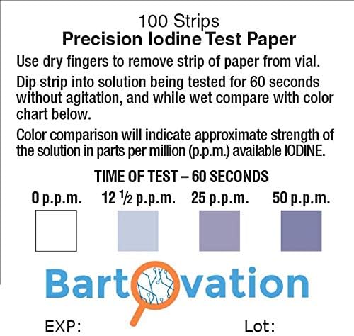 Restaurant Sanitizer Iodine Test Paper, 0-50 ppm [Vial of 100 Paper Strips]