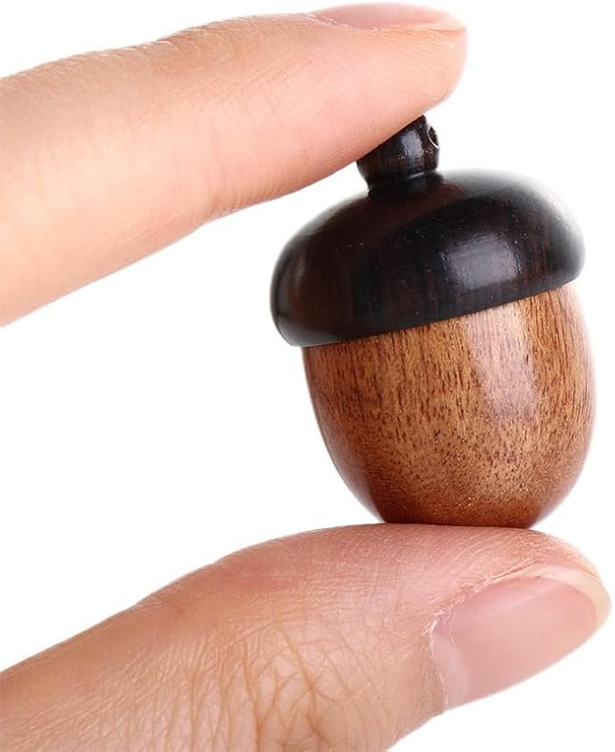 10Pcs Mini Acorns Decor Craft Artificial Acorns Solid Wood Medicine Pill Box Portable Sandalwood Acorn Pill Case Tablets Storage Sealed Can
