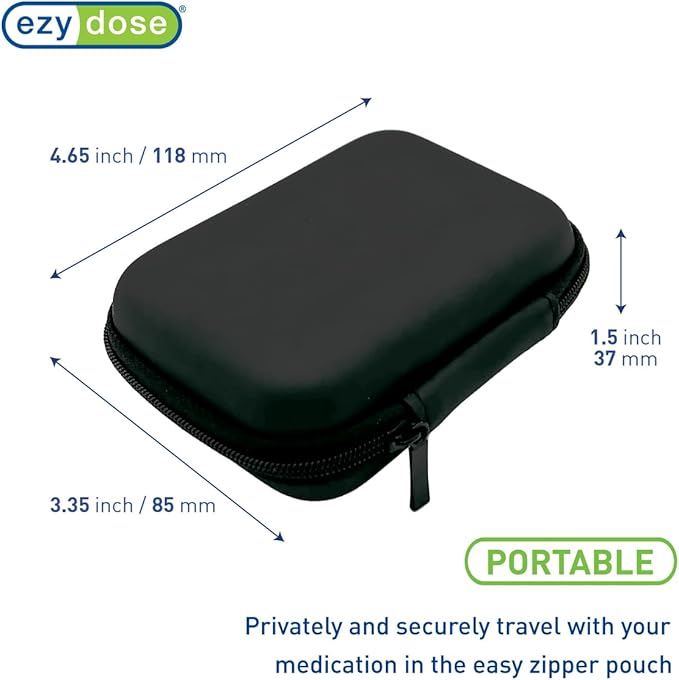 EZY DOSE Hard Sided Pocket Pharmacy Pill Case, Features Zippered Pouch, Easy to Use Design, Portable and Perfect for Daily Usage, 8-Comparments, BPA Free, Black