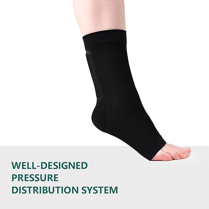 Welnove Achilles Tendonitis Heel Protector Sleeves H-Shape Achilles Tendon Support Compression Gel Padded Sleeve Socks for Cushion of Bursitis, Tendonitis, Tenderness, Dry Cracked - Black,Regular