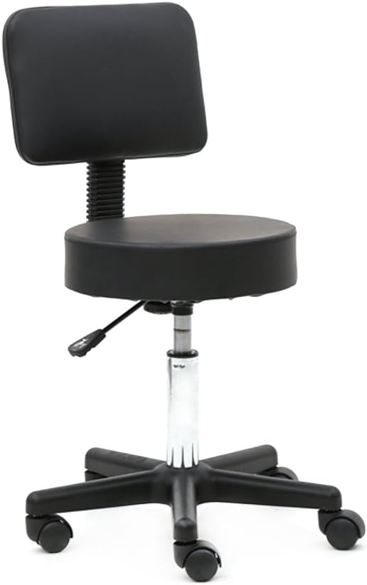 Round Rolling Bar Stool PU Leather with Wheels and Foot Rest, Height Adjustable Task Work Chair with Back for Salon Spa Office Chairs