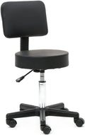 Round Rolling Bar Stool PU Leather with Wheels and Foot Rest, Height Adjustable Task Work Chair with Back for Salon Spa Office Chairs
