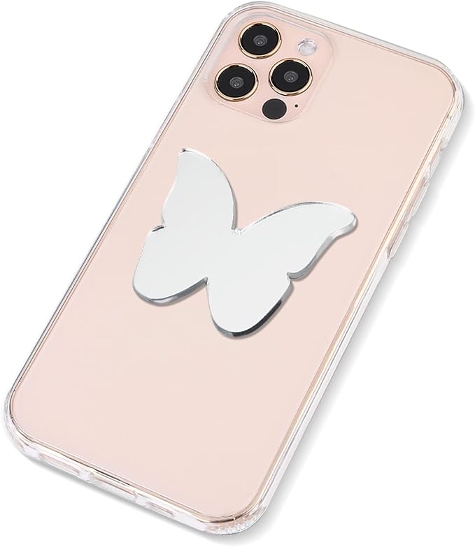 Ellie Rose Mirror Decal for Smartphone, Stick-On Mirror Phone Charm Sticker (Butterfly)